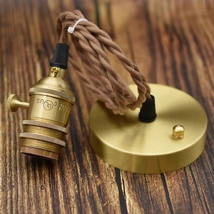 Custom Edison Pendant Lamp Vintage Wire & Brass Socket Industrial Wall or Ceiling Plug-In Light, Perfect Bedside Lamp Housewarming Gift