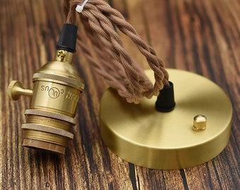 Custom Edison Pendant Lamp Vintage Wire & Brass Socket Industrial Wall or Ceiling Plug-In Light, Perfect Bedside Lamp Housewarming Gift