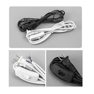 Puede incluir: Dos cables eléctricos con interruptores de encendido/apagado en línea. Un cable es negro con un interruptor negro y el otro cable es blanco con un interruptor blanco.