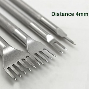 Juego de puntadas de costura1,2,4,6 Dientes DIY Acero 3mm 4mm Borde de cuero Cincel Leathercraft Tool prong