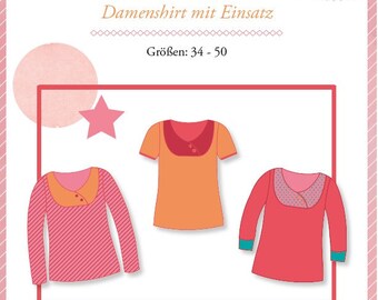 Lady Carolyn Shirt mit Einsatz Damen Shirt Schnittmuster Farbenmix Papierschnittbogen