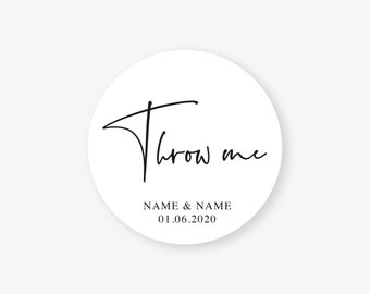 TOSS and CHEER wedding label stickers modern minimalist personalized round square white kraft paper wedding table confetti packets seals