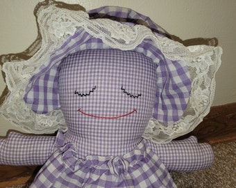 Vintage Handmade Rag Doll Plush Gingham