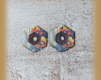 2 enameled copper charms