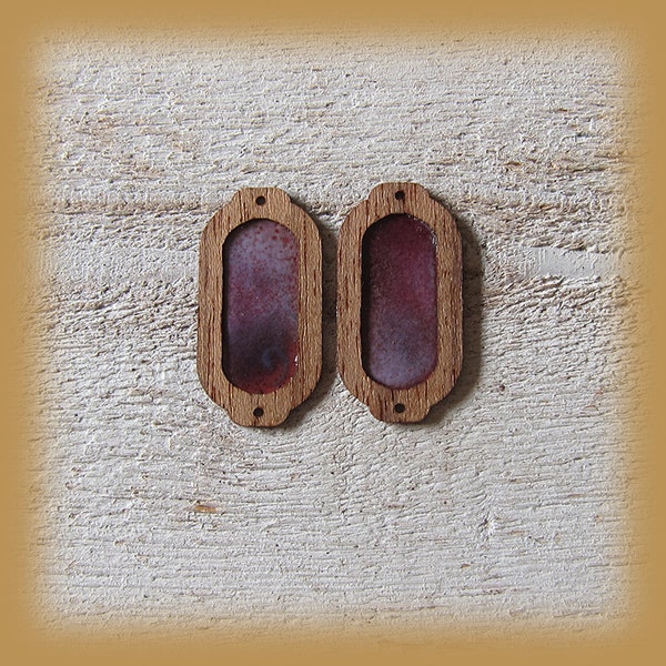 Lot de 2 breloques en bois et cuivre émaillé,  fournitures pour composition de bijoux, créations artisanales made in France