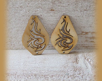 Set of 2 wooden pieces, supplies for jewelry composition, craft creations made in France