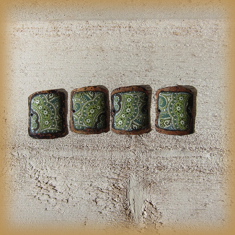 Set of 4 enameled copper charms for bracelet