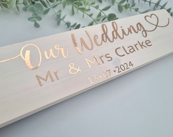 Our wedding personalised wooden sign, personalised wedding gift for couple, mr and mrs personalised sign, 5th wedding anniversary gift,