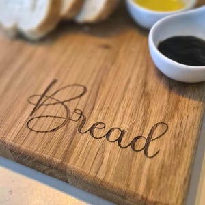 Engraved Oak Bread Board with Handle: Chunky Rustic Chopping Board