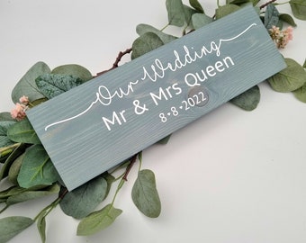 Mr and Mrs Our Wedding Sign, Unique Wedding Gift For Couple, Personalised Wedding Decor for Sweetheart Table, Wedding Sign Blue.