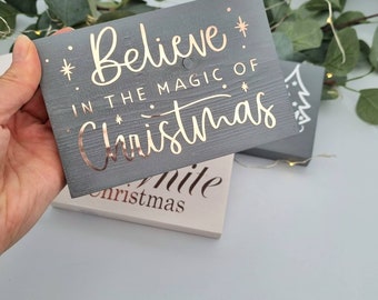 Decorative Christmas Mini Wooden Sign Plaque, Christmas tiered tray decor, Believe in the magic of Christmas sign, Let it Snow Sign