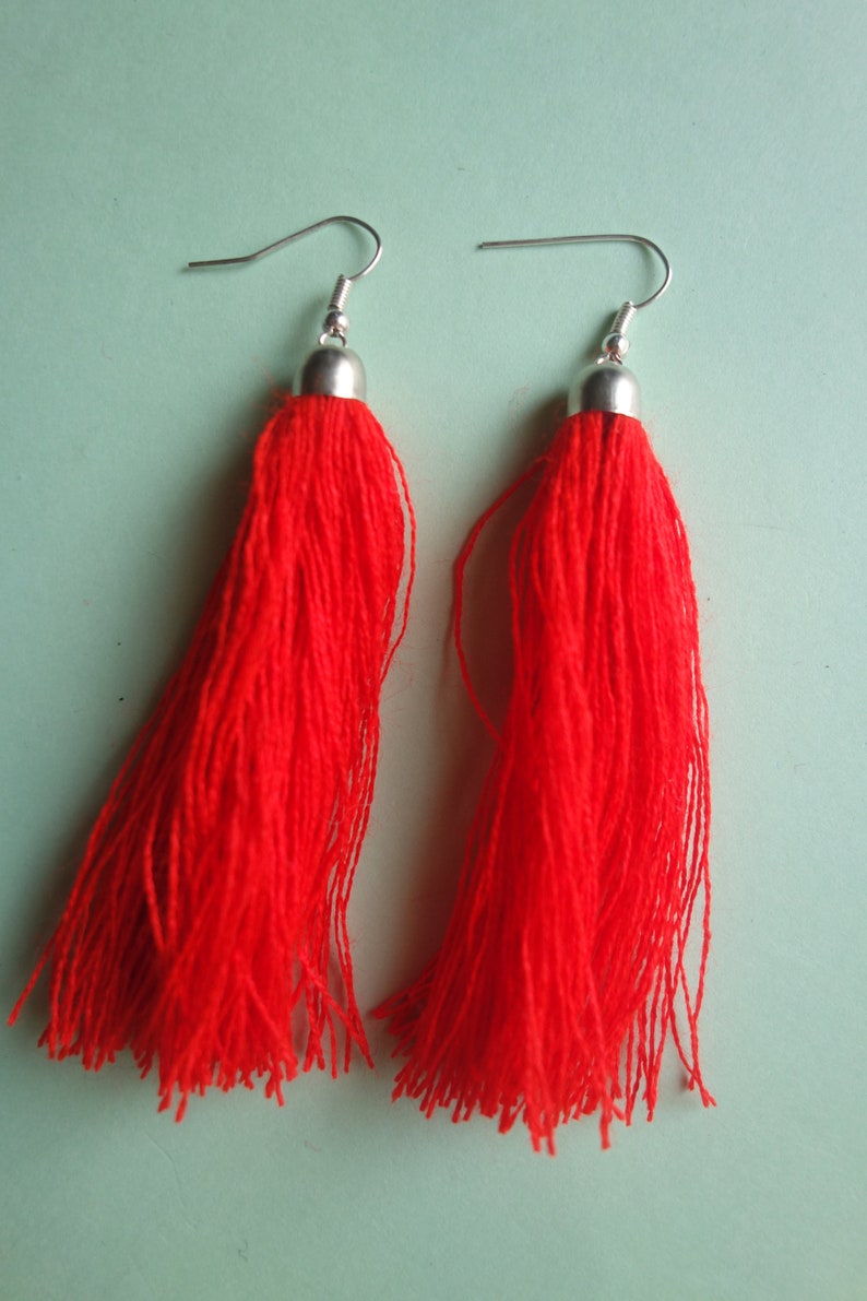Set of 6 Long Guatemalan colorful tassel earrings