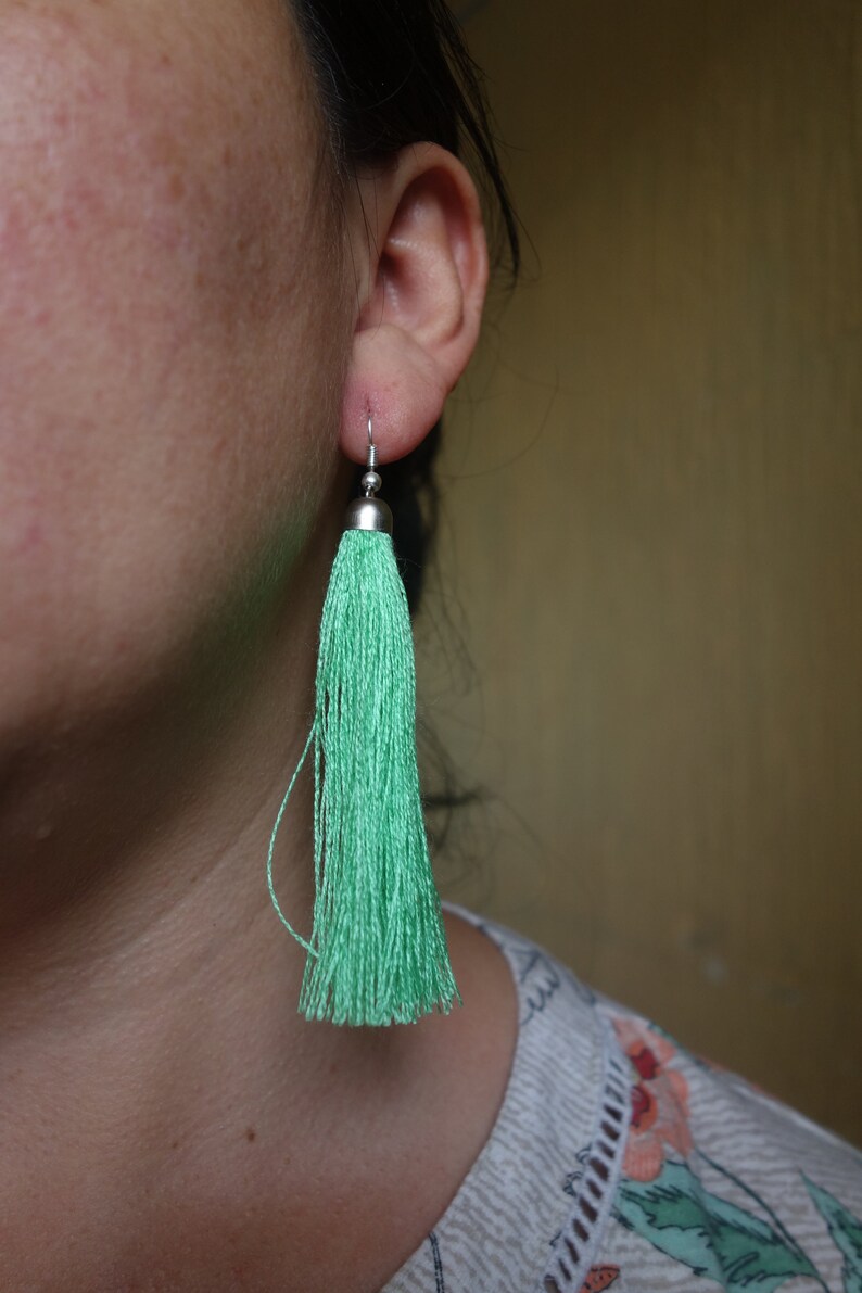 Set of 6 Long Guatemalan colorful tassel earrings
