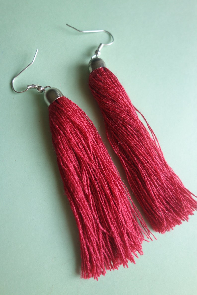 Set of 6 Long Guatemalan colorful tassel earrings
