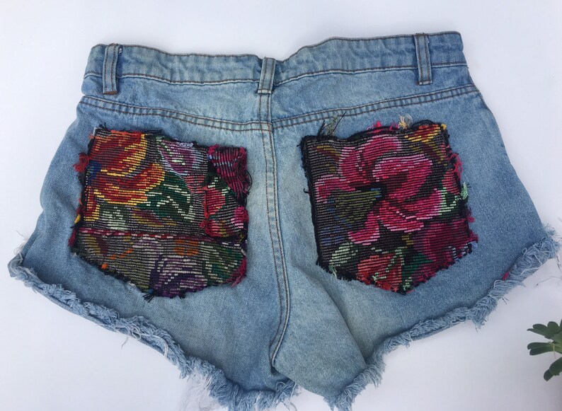 Women Demin Shorts with Guatemalan Textil and clutch