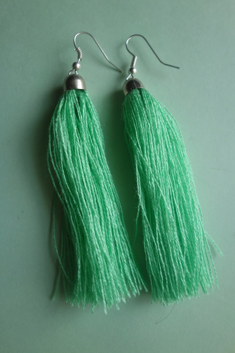 Set of 6 Long Guatemalan colorful tassel earrings