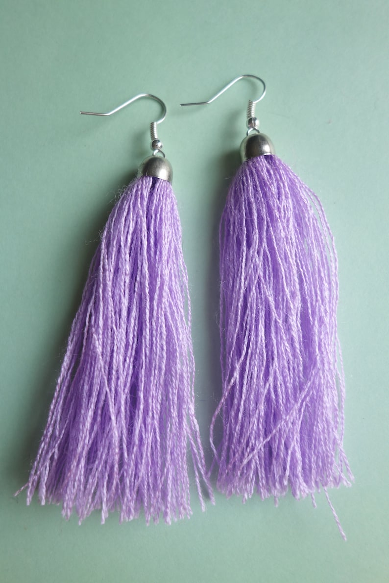 Set of 6 Long Guatemalan colorful tassel earrings