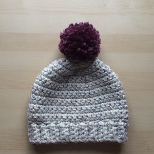 Pompom Chunky Knit Hat with Wheat Base
