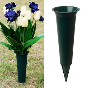Cemetery Vase Grave Graveside Memorial Flower Plastic Green Spike