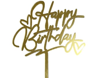 Happy Birthday Cake Topper Party Decorations Gold Supplies