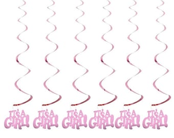 It’s a Girl Pink Swirl Banner Baby Shower Hanging Decorations Party Supplies