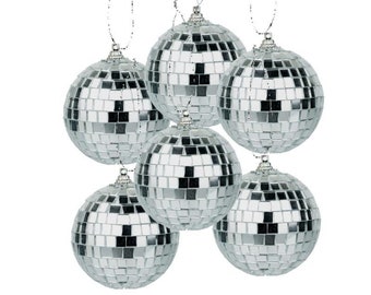 Mini Bolas de Discoteca Prateadas x6 Decorações de Festa para Pendurar, Suprimentos para Palco de Dança e Espelho