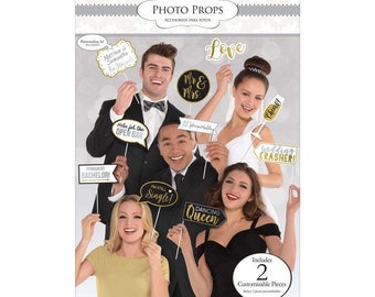 Photo Booth Props Wedding Party Funny Signs Stick Selfie Reception