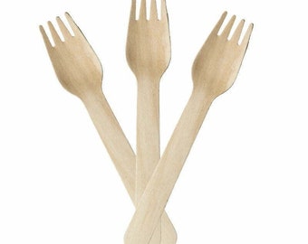 100pcs Wooden Forks Disposable Cutlery Bulk Set Eco Party Catering Supplies