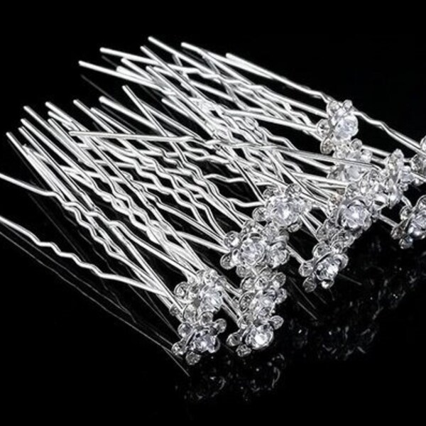 Hair Pins x 20 Hairpins Bobby Clip Bridal Wedding Accessories Flower Crystal