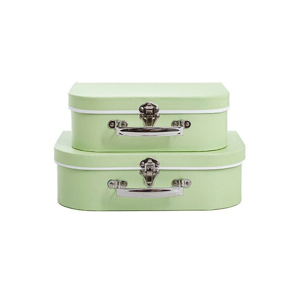 Set of 2 Suitcase Gift Boxes Hamper Mint Green Keepsake Storage Baby Shower