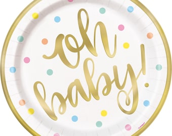 Oh Baby Shower Plates x8 Paper Unisex Party Tableware Decorations Supplies Set