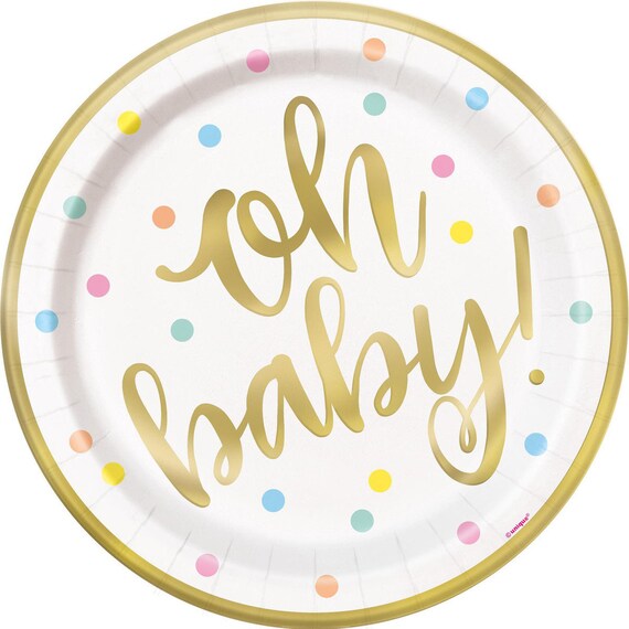 Oh Baby Shower Plates x8 Paper Unisex Party Tableware Decorations Supplies  Set