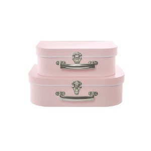Set of 2 Suitcase Gift Boxes Hamper with Lid Baby Pink Keepsake Storage Baby Shower