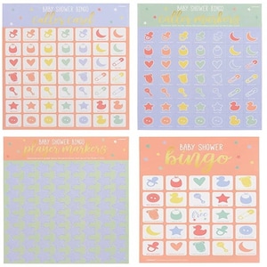 Hojas de bingo con actividades para fiestas de baby shower