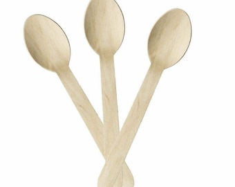 Juego de 100 cucharas de madera desechables para catering ecológico.