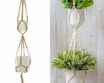 Macrame Plant Hanger Double Pot Holder Hanging Baskets Rope Flower Planter 140cm