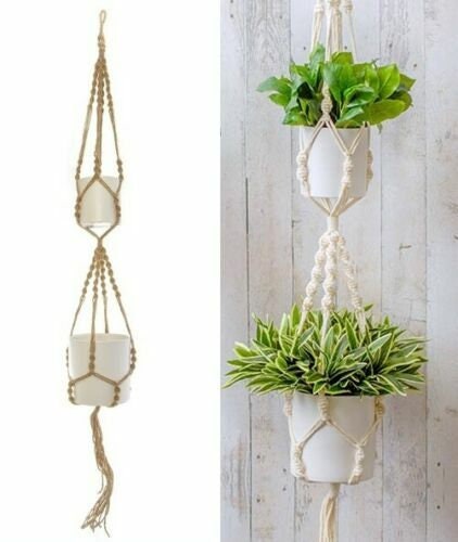 Set 2 Portavasi Macramè In Corda Di Cotone – 114 Cm – Fioriere Sospese Per Piante Da Esterno E Interno - 2