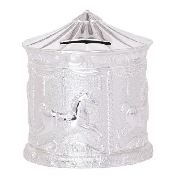 Baby Money Box Silver Gift Carousel Christening Newborn Shower Keepsake Present