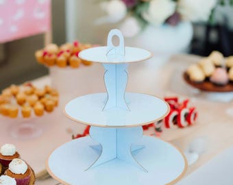 Alzata Per Torte A 3 Piani Rotonda Blu - Supporto Torte Per Feste E Compleanni
