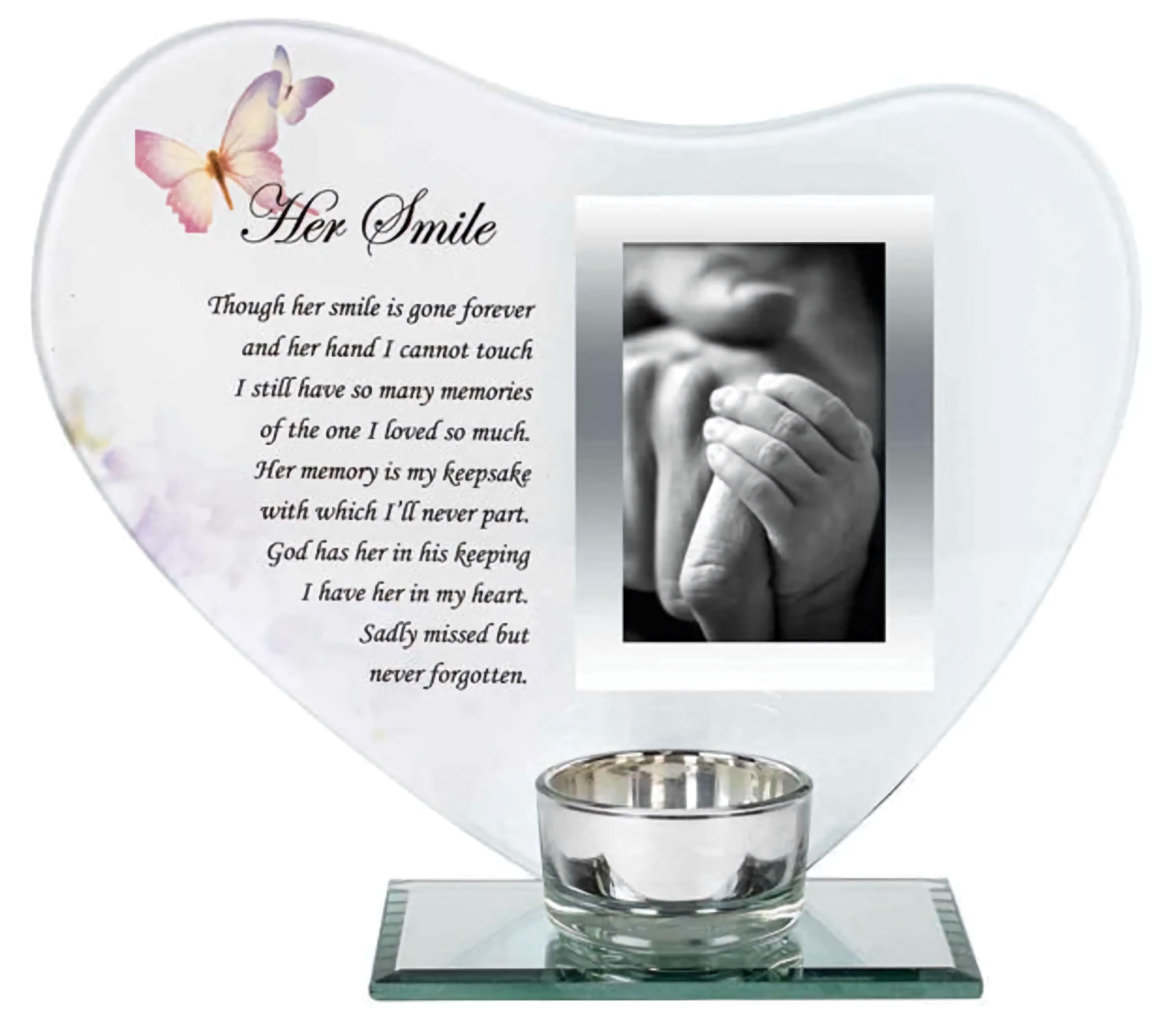 Plaque Commémorative 'Her Smile' Avec Support Photo Et Bougie - Cadre Souvenir Pour être Cher