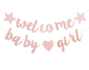 Welcome Baby Shower Its a Girl Pink Party Decorations Hanging Banner Supplies