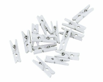 Mini Wooden Pegs x 24 White Craft Supplies Photos Baby Shower Party Decorations