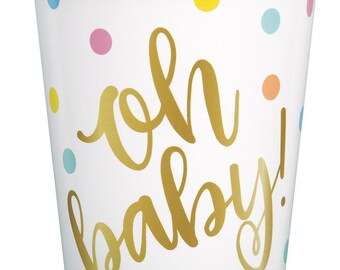 Oh Baby Shower Pappbecher x8 Unisex Party Geschirr Dekorationen Set