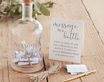 Wedding Guest Book Alternative Message in a Bottle Wishes Cards Signing Game