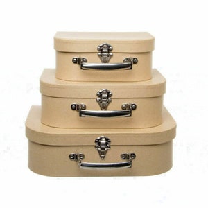 Set of 3 Suitcase Gift Boxes Hamper with Lid Brown Keepsake Storage Wedding
