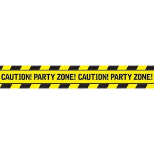 Puede incluir: Cinta de precaución amarilla y negra con el texto "CAUTION! PARTY ZONE! CAUTION! PARTY ZONE!"