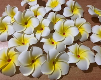 20 Foam Plumeria Frangipani Flowers – Artificial White Yellow Tropical Flowers for DIY Crafts, Luau, Beach Wedding, Party Decor