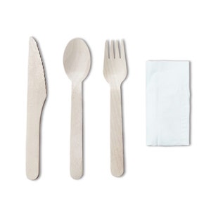 Wooden Cutlery Set Eco Friendly Disposable Party Forks Knives Spoons Napkins