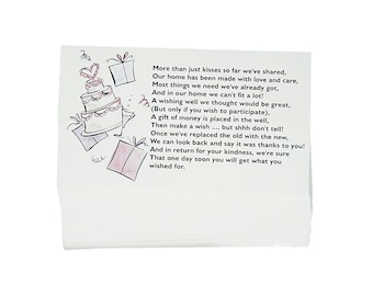 Wishing Well Cards x 50 Wedding Invitations Message Inserts Poem Stationery