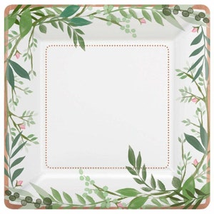 Douche nuptiale, décorations de table de mariage, assiettes en papier jetables, feuille x 8